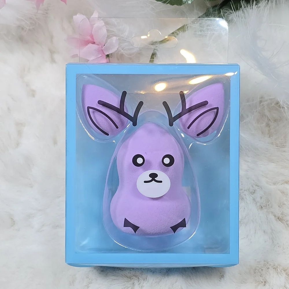 Purple Makeup Beauty Blender Set Cute Reindeer Three Piece Full Size & Mini New